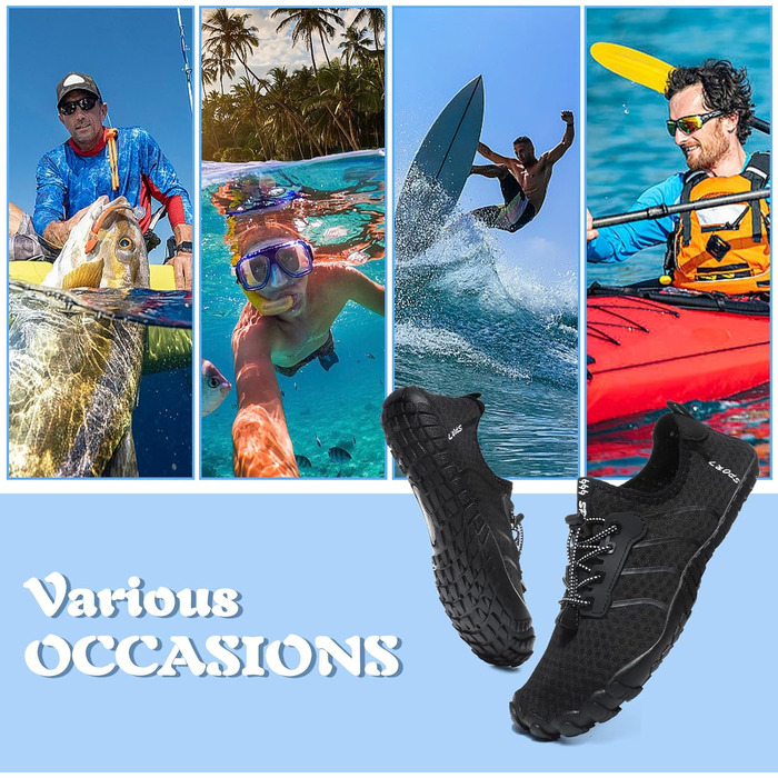 Чоловічі та жіночі аквашузи для плавання та серфінгу, швидко сохнуть, чорні, 42 EU