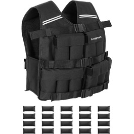 Вага для тренувань Leogreen 10/20 кг, регульована, з 20 знімними вагами, світловідбиваючими смугами, для жінок та чоловіків, біг, силове тренування, чорна