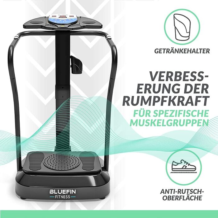 Вібраційна платформа Bluefin Fitness Pro, оновлений дизайн, безшумні мотори, вбудовані динаміки, чорна