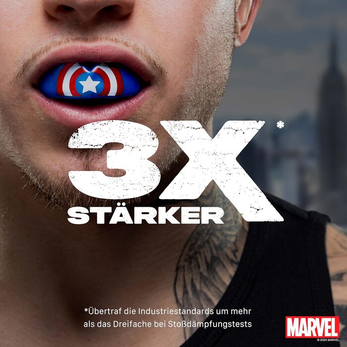 Захист для зубів Marvel Sport для дорослих та дітей. Захист ротової порожнини для контактних видів спорту: регбі, ММА, бойові мистецтва, кікбоксинг, дзюдо, хокей, бокс (молодь до 11 років), Captain America