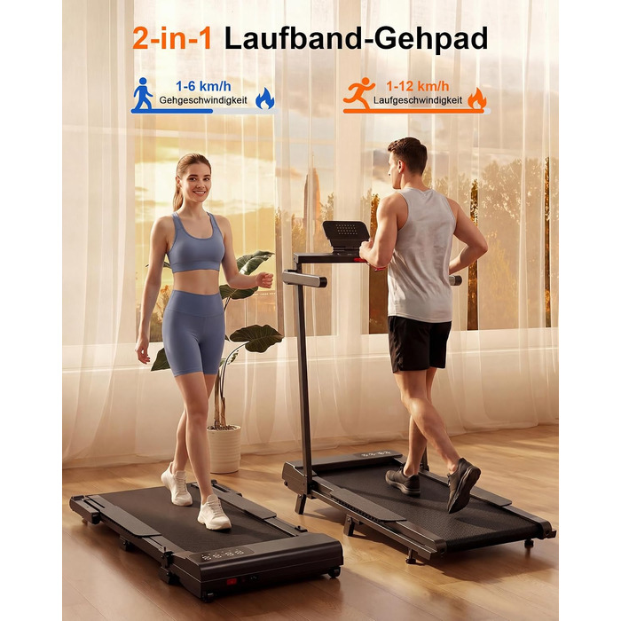 Бігова доріжка Superun Walking Pad з нахилом 6%, для дому, з додатком, до 136 кг, чорна. Швидкість до 12 км/год, режим для роботи за столом.