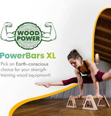 Дерев'яні бруси WOODPOWER PowerBars XL для віджимань, гімнастики та йоги, нековзні паралети для вправ з вагою тіла, 2 шт.