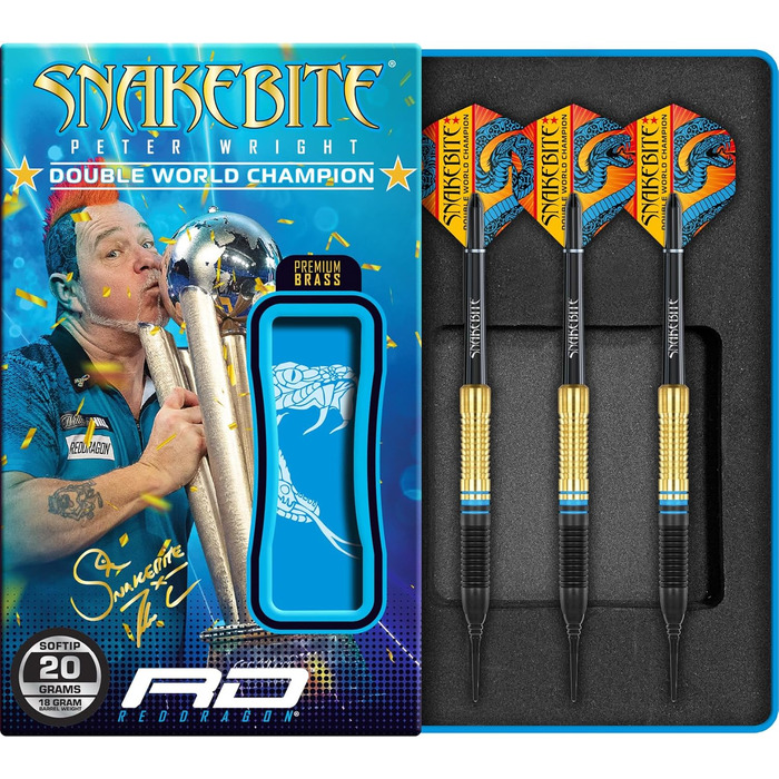 Дротики RED DRAGON Peter Wright Snakebite Brass Softip 20 г, набір для дартсу