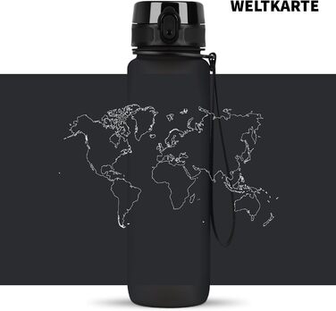 Пляшка для води 720°DGREE uberBottle 1л з ситечком, тритановий, герметичний, легкий, BPA-free, для спорту, фітнесу, велосипеда, університету, чорний Onyx Black, Softtouch
