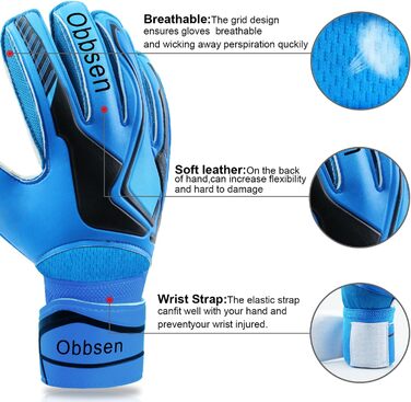 Воротарські рукавиці JOYJ з FingerSave, дитячі унісекс, для футболу, з супер-зчепленням та товстим латексом, для дітей, підлітків та дорослих, сині