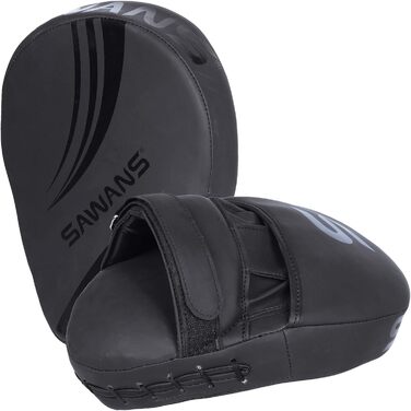 SAWANS® Box Fokus Pads з гаками та рукавичками для удару, штучна шкіра, кікбоксинг, MMA, вигнута рука, щит для ударів, цільові подушки, бойовий спорт, тренування Муай-Тай (матова чорна)