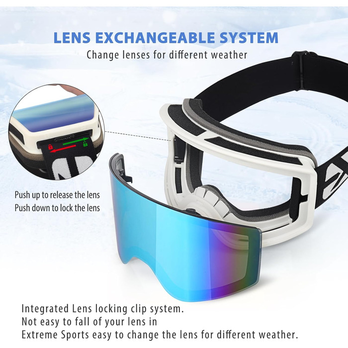 EXP VISION Лижна маска-антифог для батьків і дітей, 100% UV захист, OTG сноуборд-окуляри для чоловіків, жінок, підлітків, дітей, дорослих, синя