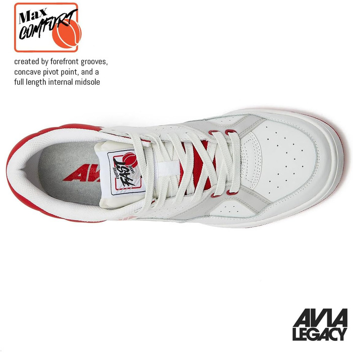 Баскетбольні кросівки Avia 855 чоловічі низькі, ретро стиль, для залу та вулиці, розмір 7-15 (44/46 EU), біло-червоні