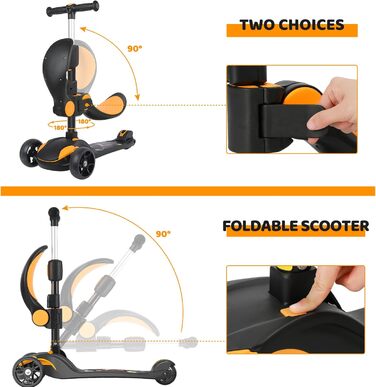 Дитячий роликовий самокат Kinderroller з LED-колесами, регульована висота, складний, від 3 років