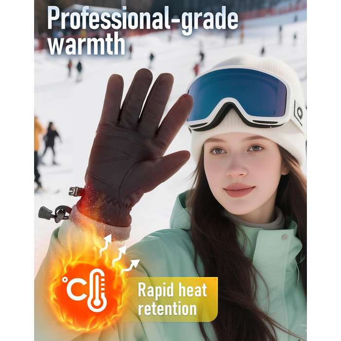 Рукавички GoSkala для жінок та чоловіків - зимові велосипедні рукавички, теплі рукавички для катання на лижах, водонепроникні, з підтримкою сенсорного екрану, спортивні рукавички для бігу, їзди, походів, чорні