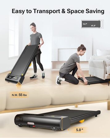 Біговий доріжки з APP, Smart Walking Pad з подвійною амортизацією, ультратонкий біговий стіл з великою зоною бігу для дому/офісу, max 120 кг з пультом дистанційного керування та LED-дисплеєм [SpaceWalk Lite] (Чорний з APP)