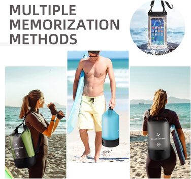 Водонепроникний мішок Drysack 20 л Roll-Top з кишенею для телефону – для каякінгу, човнів, походів, рафтингу, плавання, кемпінгу та риболовлі (Чорний)