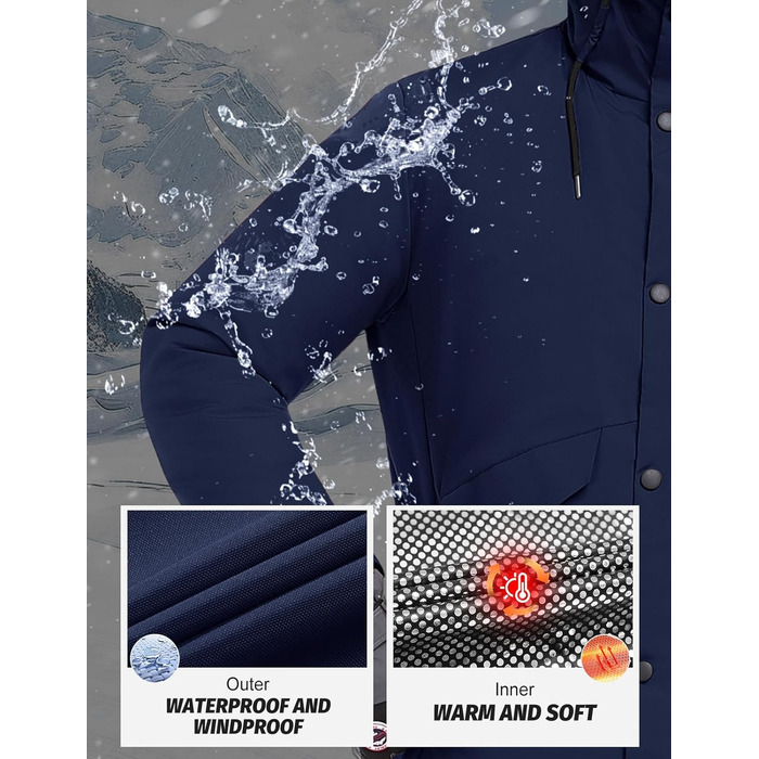 Зимова куртка для чоловіків, водонепроникна, тепла, з капюшоном та компасом. Підходить для катання на лижах та сноуборді. Розмір XL, колір морської хвилі.