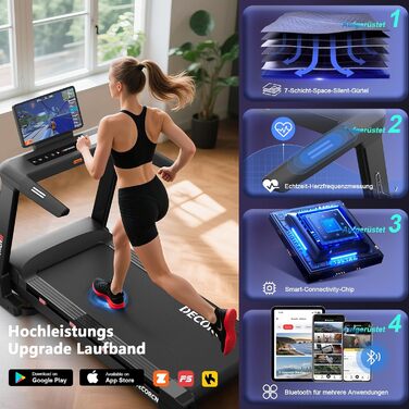 Біговий тренажер для дому Klappbar, з регулюванням нахилу, тихий мотор, велика площа для бігу, WiFi, Bluetooth, APP, німецька якість, сертифікований TÜV (G Series 10)