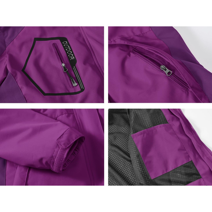 Жіноча 3-в-1 куртка Ysento: водонепроникна, вітрозахисна, з флісовою підкладкою та знімна капюшон. Функціональна зимова куртка для активного відпочинку. Розмір M, фіолетовий колір.
