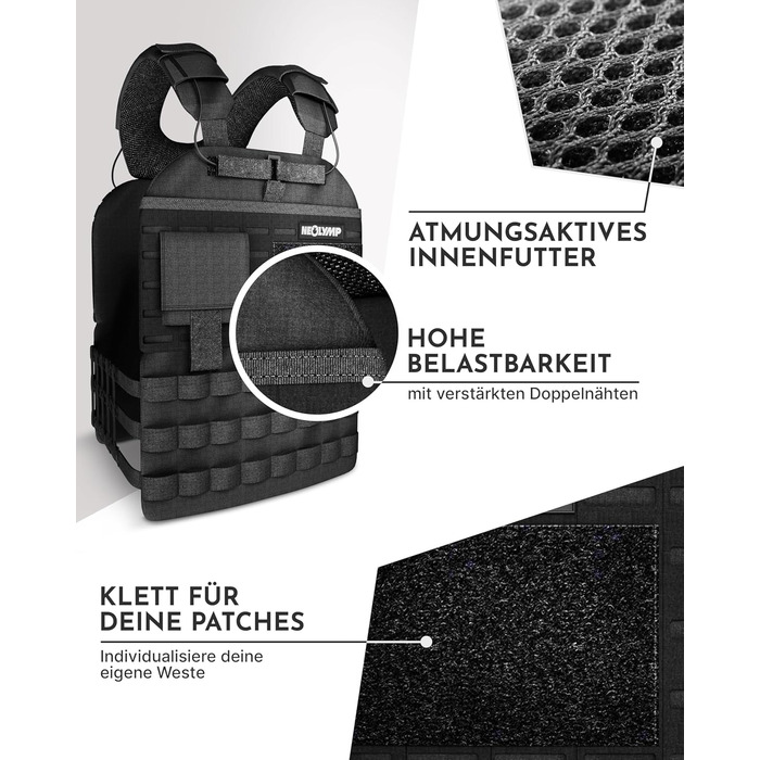 Вага для тренувань Neolymp – Унісекс вага для тіла – Жилет-платформа з кишенею – Не ковзає – Дихаючий та регульований – Обладнання для калістеніки – Вага для дому та тренажерного залу