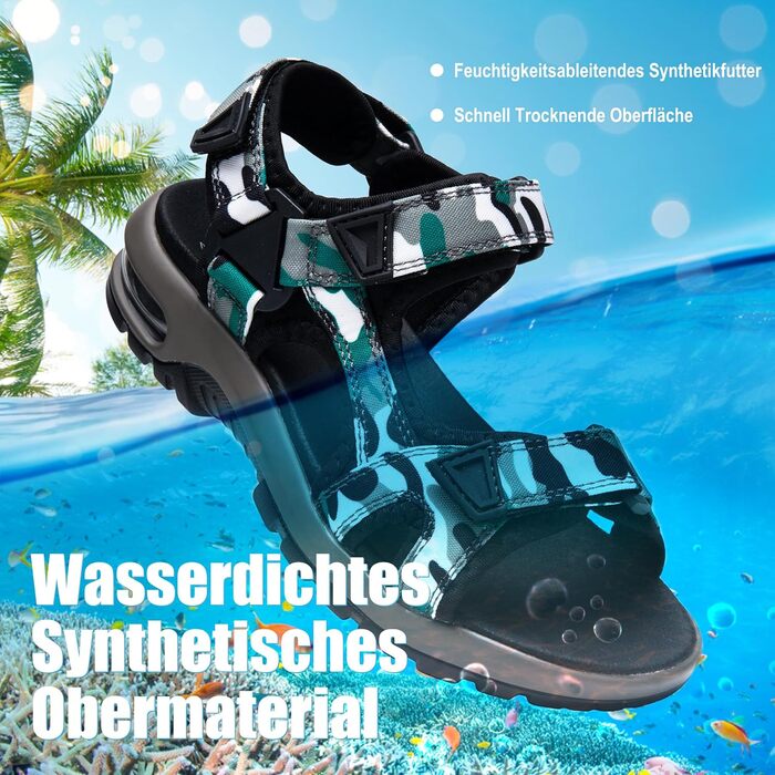 Сандалі дитячі Visionreast для хлопчиків, пляжні, спортивні, трекінгові, з повітряною подушкою, нековзні, зелені камуфляж, розмір 29 EU