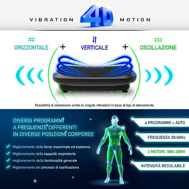 Вібраційна платформа YM 4D з регулюванням інтенсивності, сенсорним дисплеєм, еластичними фітнес-стрічками, двома моторами 500Вт+300Вт, програмами та авторежимом, дистанційне керування