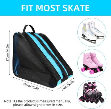 Сумка для роликових ковзанів для дітей, сумка для фігурного катання з регульованими ремінцями, сумка для ковзанів з ручками, сумка для хокею з блискавкою та відділеннями, блакитна