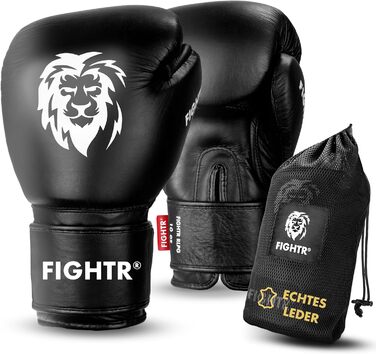 Боксерські рукавички FIGHTR Pro з натуральної шкіри для чоловіків і жінок, для боксу, MMA, муай-тай, кікбоксингу, 10 унцій, чорні, з сумкою