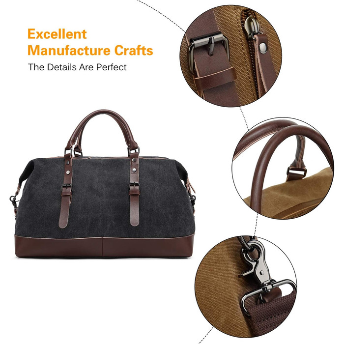 Спортивна сумка для подорожей FANDARE: універсальна дорожня сумка-вікенд з канвасу для жінок та чоловіків, сумка для залу, кемпінгу та пляжу (Чорна)