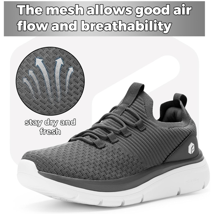 FitVille Кросівки Slip-On для чоловіків, широкі, спортивні, легкі, дихаючі, для бігу, фітнесу, активного відпочинку, залу, сірі, 44 EU