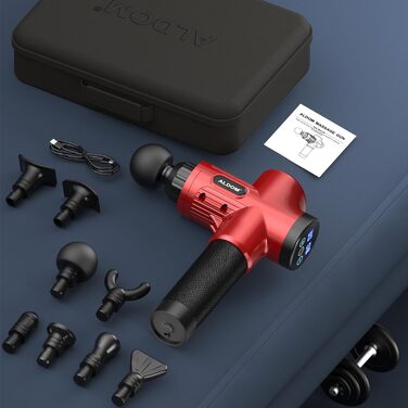 Масажер для м'язів, електричний масажний пістолет з 30 швидкостями та 8 насадками (червоний)