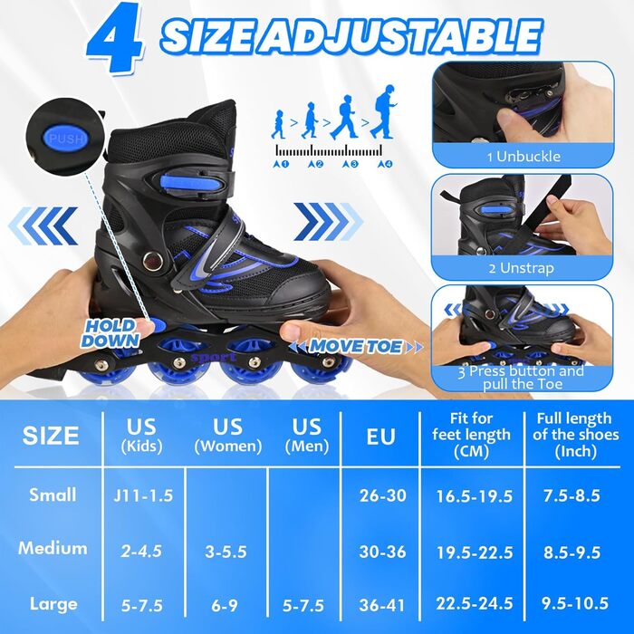 Дитячі ролики для катання в приміщенні та на вулиці, з підсвічуванням, для дівчаток та хлопчиків, розмір M, чорно-синій колір