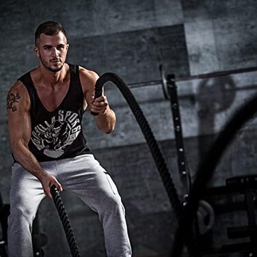 GORILLA SPORTS® Батл-канат 15 м, 38/50 мм, неслизькі ручки, нейлон, чорний – тренувальний канат для фітнесу, кросфіту, батл-роуп, для залу та спорту