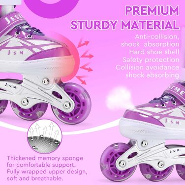 Дитячі ролики для дівчаток, регульовані, ролики-інлайни, ролики для дітей, для занять в приміщенні та на вулиці, розмір M (EU32-36), фіолетовий