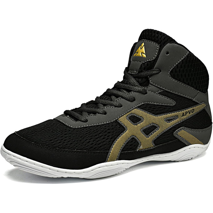 Чоловічі боксерські туфлі для боротьби, дихаючі, неслизькі, зручні хай-топ кросівки для фітнесу, тренувань, бодібілдингу в залі (39 EU, Чорний)