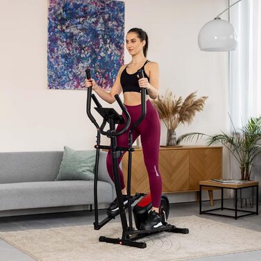 Еліптичний тренажер Hop-Sport HS-2050C з LCD-дисплеєм та вимірюванням пульсу, тихий тренажер для дому, магнітна система гальмування та транспортні ролики, червоний