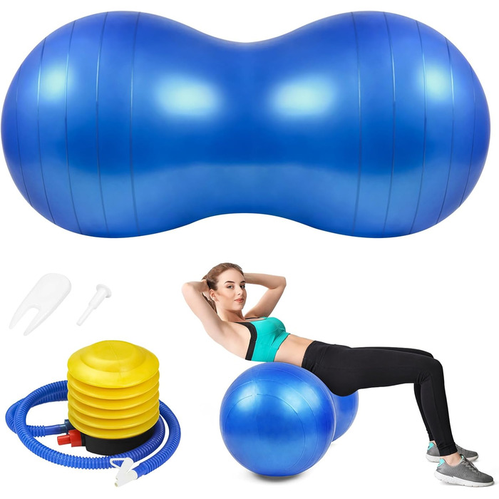 Фітнес-пенопластовий м'яч Flintronic 90x45 см для йоги, пілатесу та балансу, арахісовий гімнастичний м'яч для дітей з насосом, фіолетовий