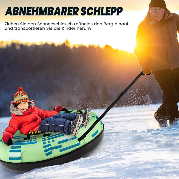 Надувний зимовий санки-кільце з тросом, 100 см, Costway. Ідеально для дітей та дорослих. Зручні ручки та насос в комплекті.