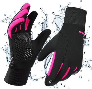 Водонепроникні зимові рукавички KynciOR для чоловіків та жінок, рукавички для мотоцикла, сенсорний екран, силіконове покриття, терморукавички для катання на лижах та велосипеді (XL, Рожевий)