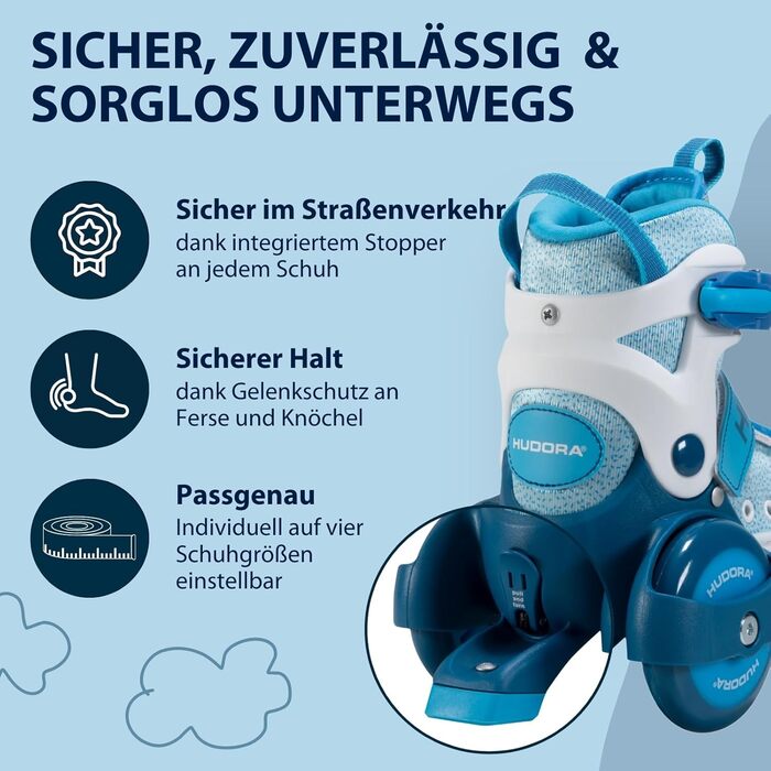 Роликові ковзани HUDORA My First Quad для дітей (26-29, Цянь) - розмір регулюється, великі колеса