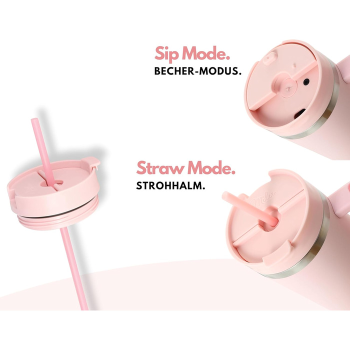Термокружка Milu 1200 мл Blossom Pink з соломинкою та ручкою. Ізотермічна пляшка з нержавіючої сталі для напоїв (гарячі/холодні)