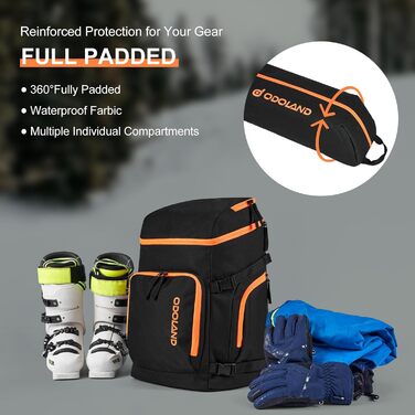 Сумка для лиж Odoland Skitasche Set: комбо для лиж та взуття, водонепроникна, до 200 см, для чоловіків та жінок (Помаранчевий)