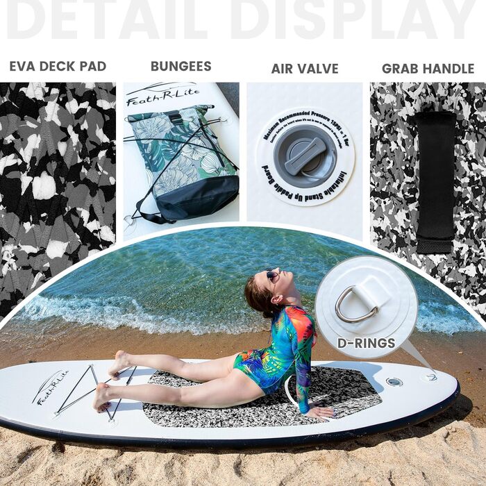 Надувна SUP-дошка FunWater з аксесуарами для дорослих, весло, помпа, рюкзак, ліш, водонепроникна сумка, чорна