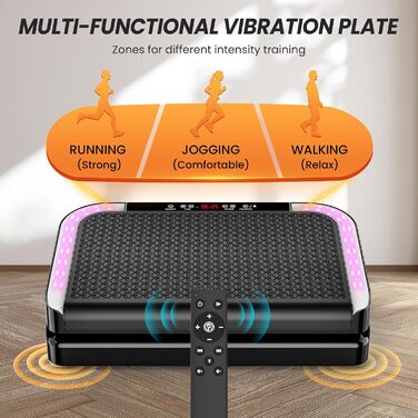 Віброплатформа для фітнесу з 200 рівнями інтенсивності, 9 програмами, Bluetooth, пульт, резинки, до 200 кг, для дому