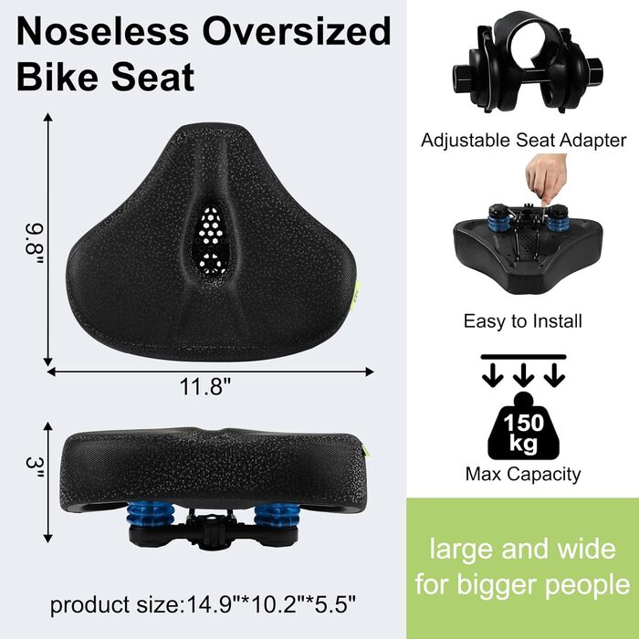 Зручний велосипедний сідло Oversize для чоловіків та жінок, 24 см, Memory Foam, вологостійке, для Peloton, фітнесу, електровелосипедів та міських велосипедів