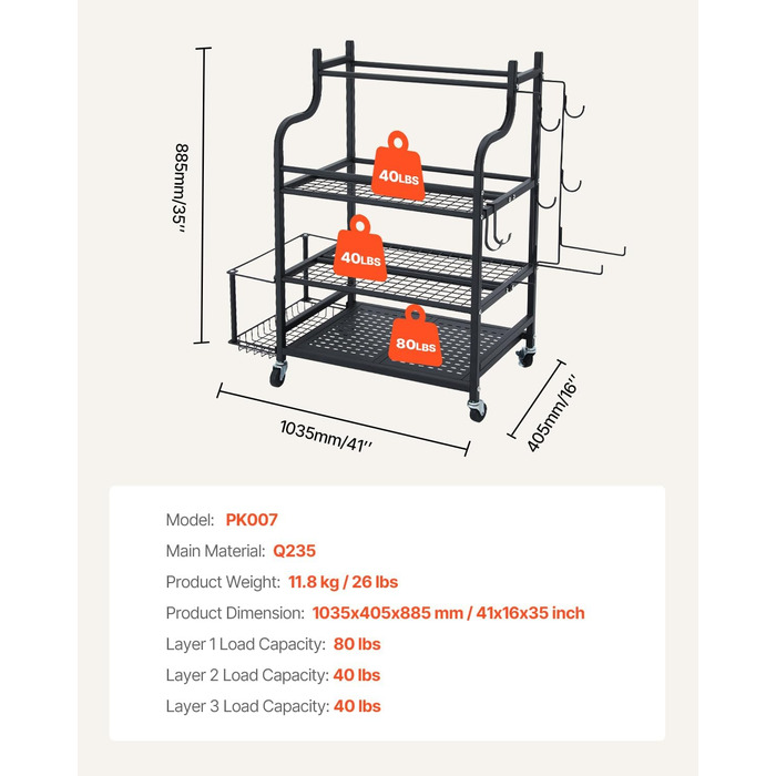 Стойка для йоги та гантелей VEVOR з коліщатами та гачками - 105 x 41 x 89 см