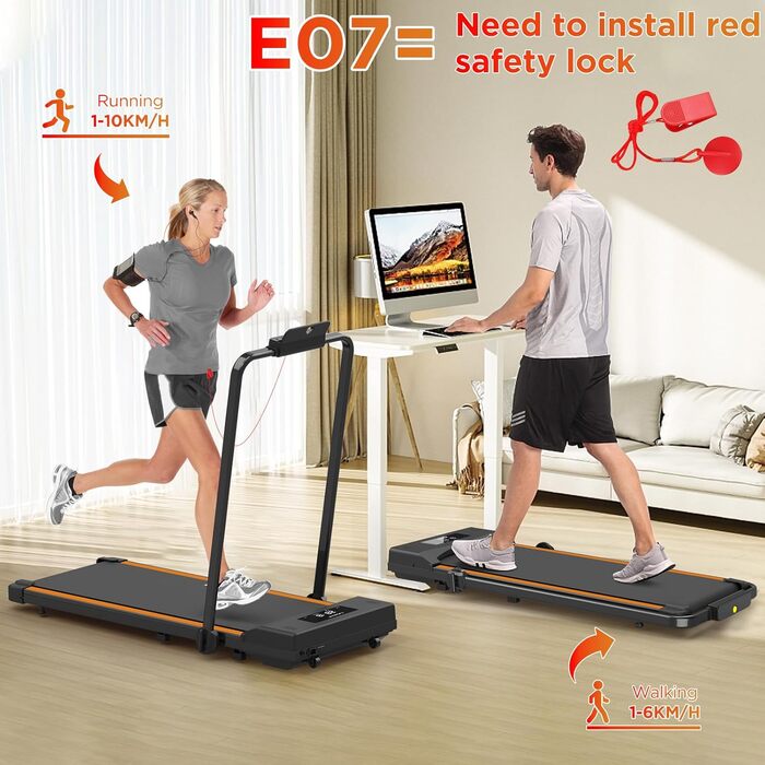 Біговий доріжка для дому Walking Pad, стіл для бігу, 1-10 км/год, LCD-дисплей, пульт керування, помаранчевий