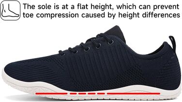 Geweo Взуття для пішохідної ходьби без шкарпеток для жінок та чоловіків. Легкі дихаючі кросівки з широкою передньою частиною та плоскою підошвою. Розміри 37-47, синій.