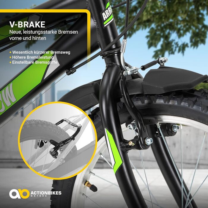 Дитячий велосипед Actionbikes Arrow 20/24 дюймів, 6 швидкостей, V-Brake, захист крил, для хлопчиків і дівчаток, від 6 до 12 років