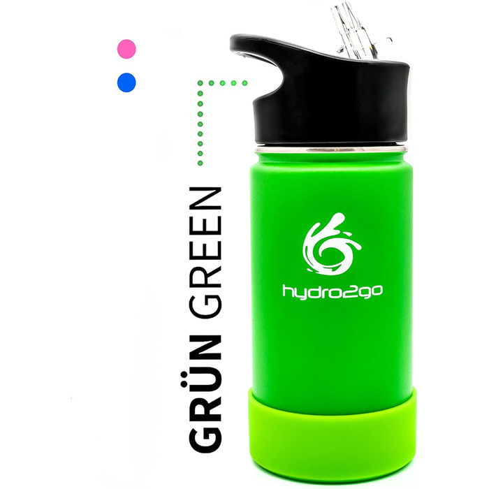 Дитяча термос-бутилка з нержавіючої сталі hydro2go 350 мл Pure Pink, без BPA, 2 кришки (з трубочкою та спортивна), герметична