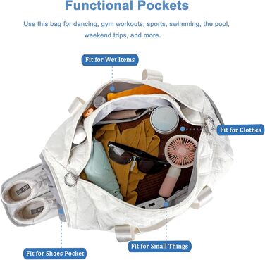 Спортивна сумка для підлітків, з відділеннями для взуття та мокрого одягу, для танців, плавання, подорожей та ночівель (Бежева)