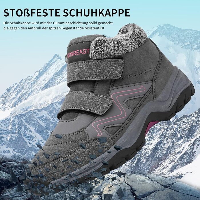 Зимові черевики VisionReast для чоловіків та жінок. Теплі, з підкладкою, снігоступи, трекінгові черевики, валенки, зимові чоботи. Неслизькі, Outdoor, з клямкою, 42 EU, сірі.