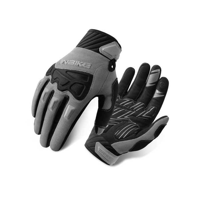Велосипедні рукавички INBIKE для MTB, BMX, шосе, чоловічі, повноекранні, з підкладкою, сенсорні, дихаючі, ударостійкі, антиковзні, сірі, розмір L