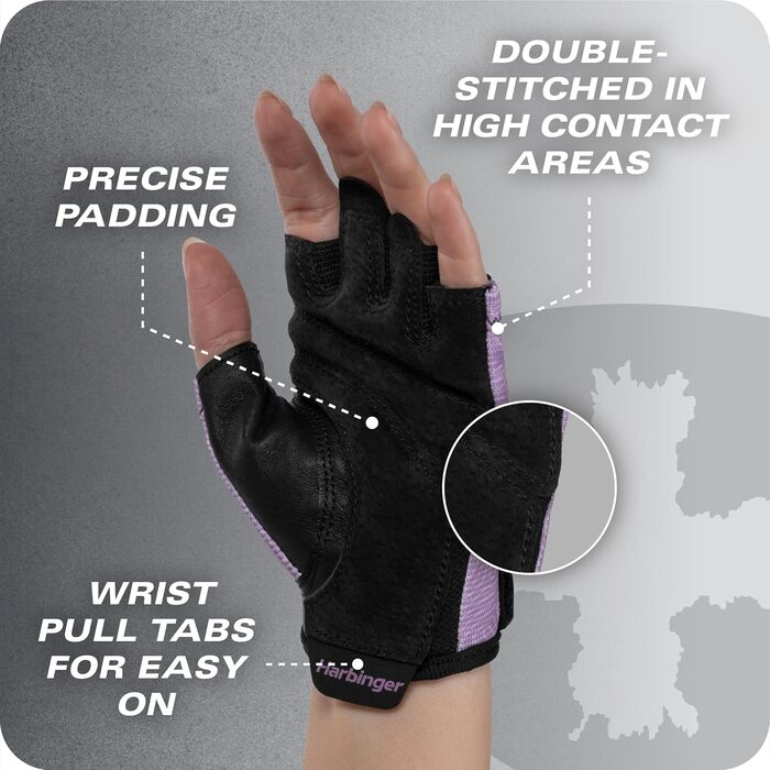 Рукавички для важкої атлетики Harbinger Power Gloves 3.0, жіночі M Carbon, шкіра, напівпальці, регульований ремінець